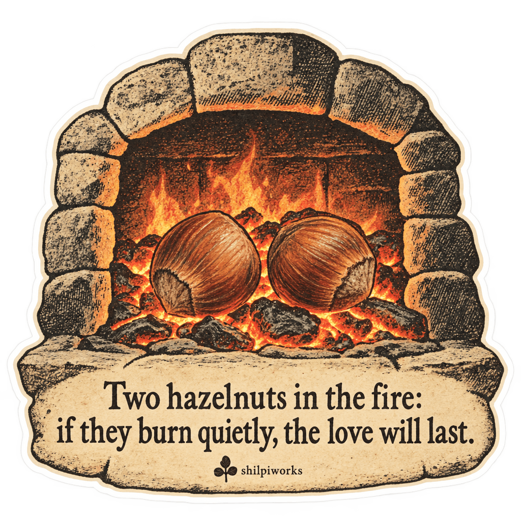 Two hazelnuts in the fire: if they burn quietly, the love will last.