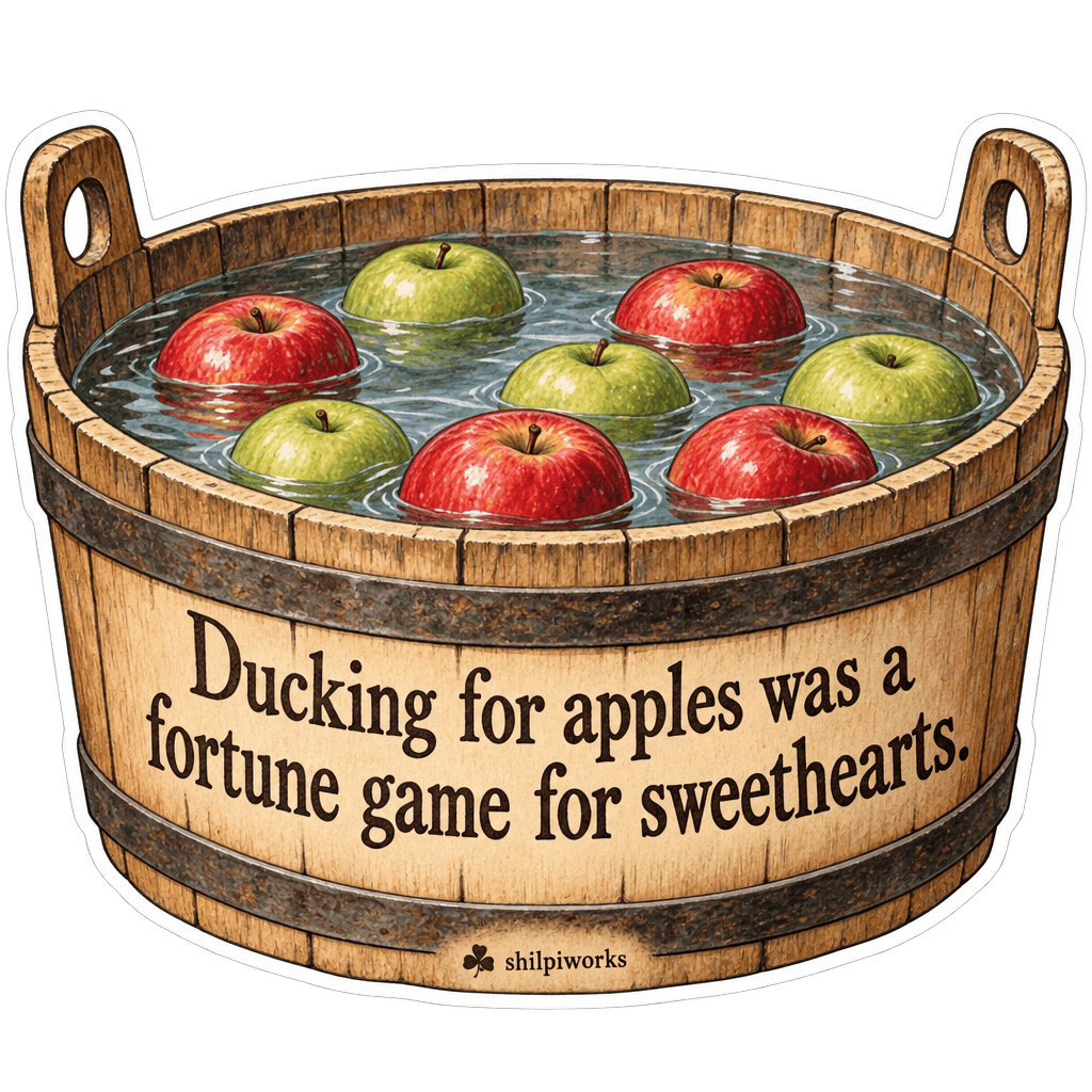Ducking for apples was a fortune game for sweethearts.