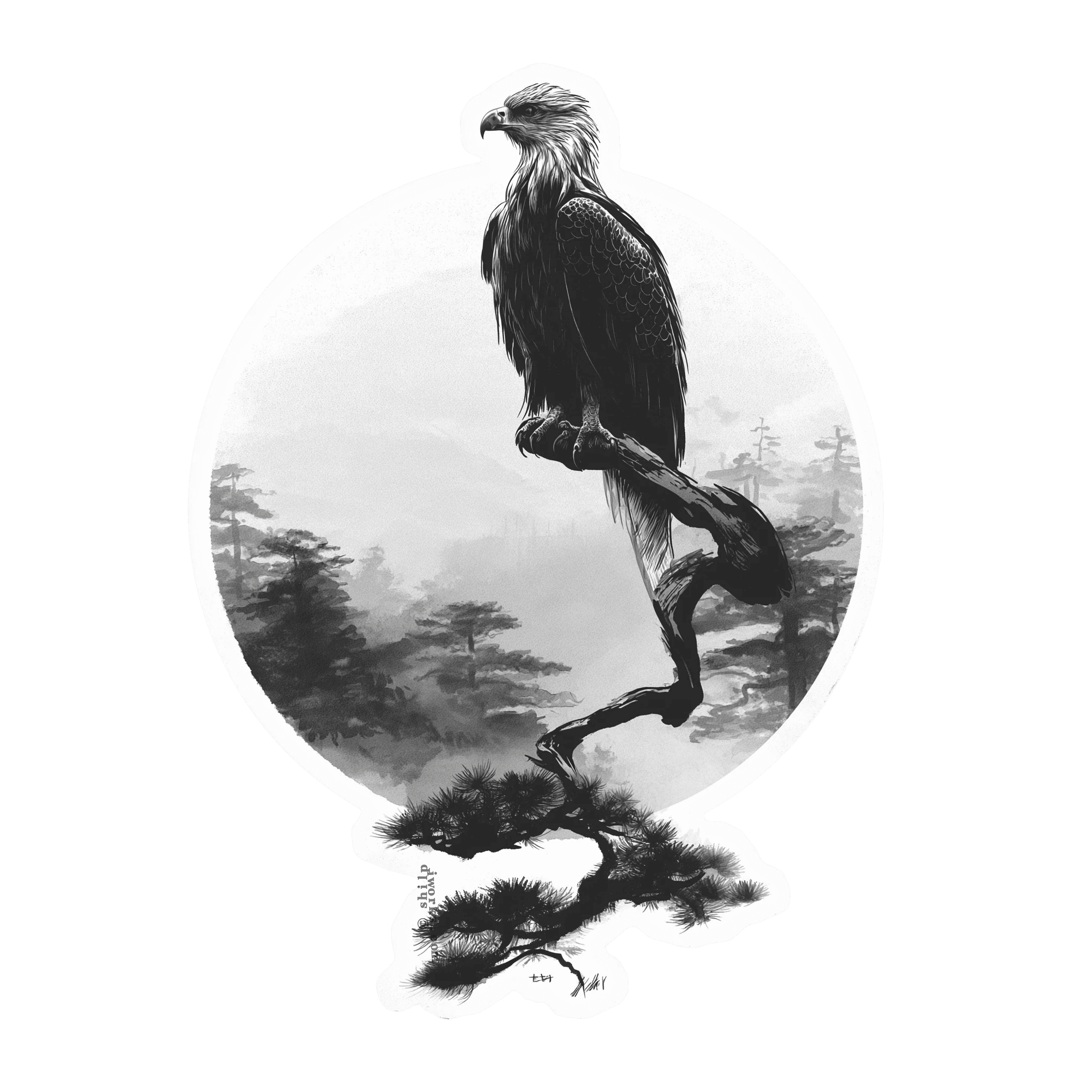 Eagle Perched Circle Art