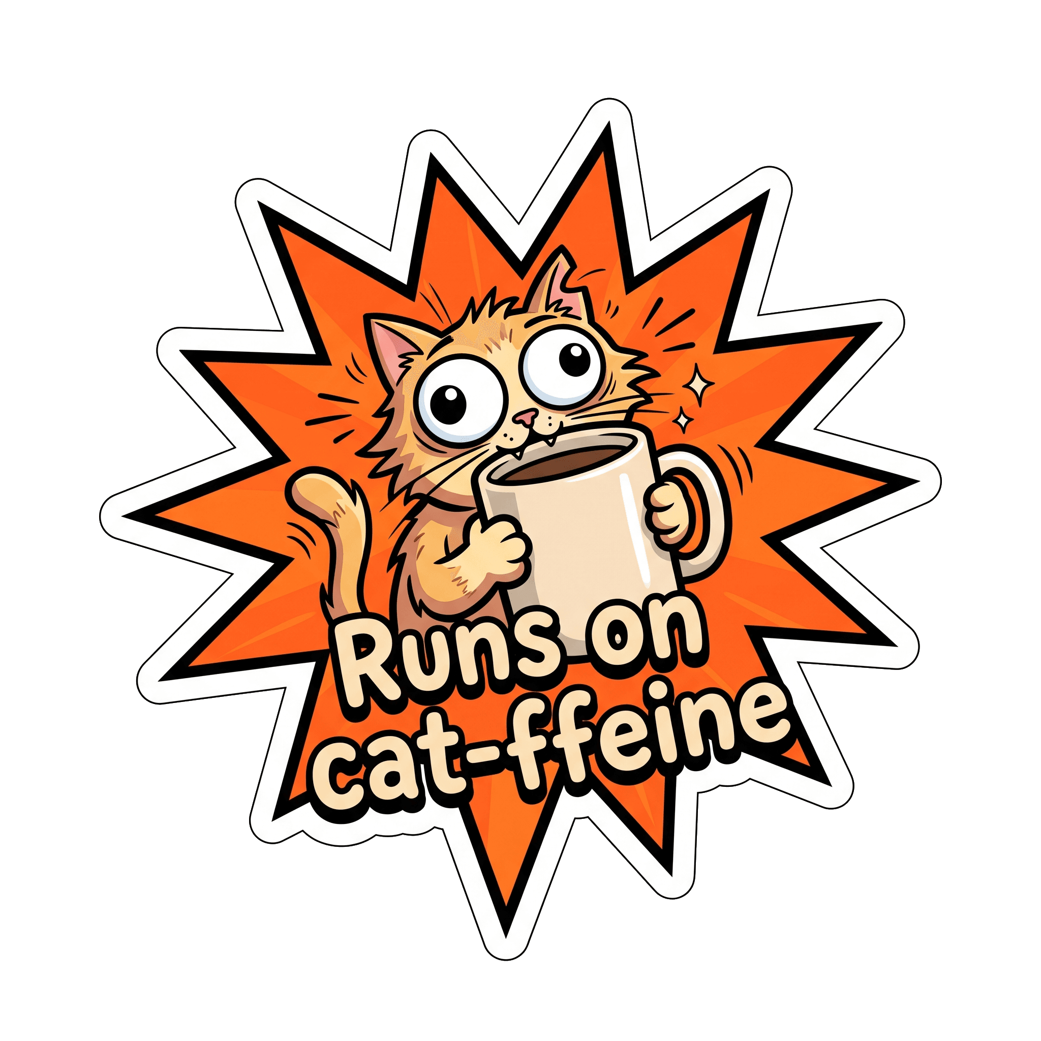 Cat-ffeine Powered Goofy Sticker
