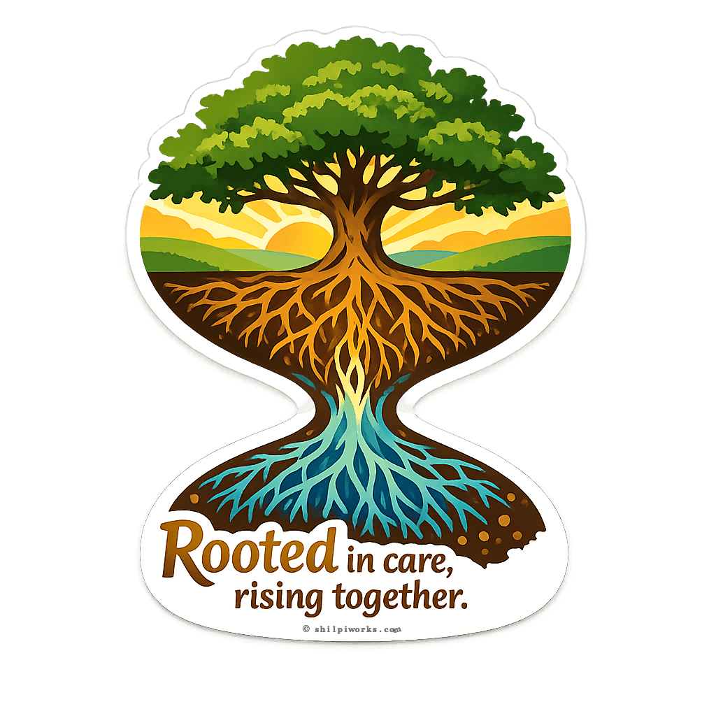 Rooted in Care, Rising Together Growth Symbol