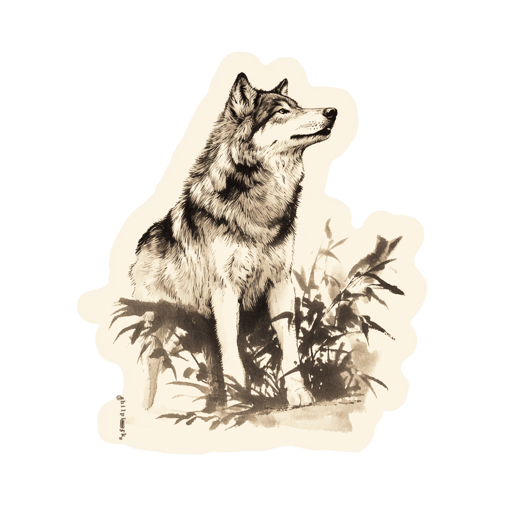 Wolf Among Grasses Illustration