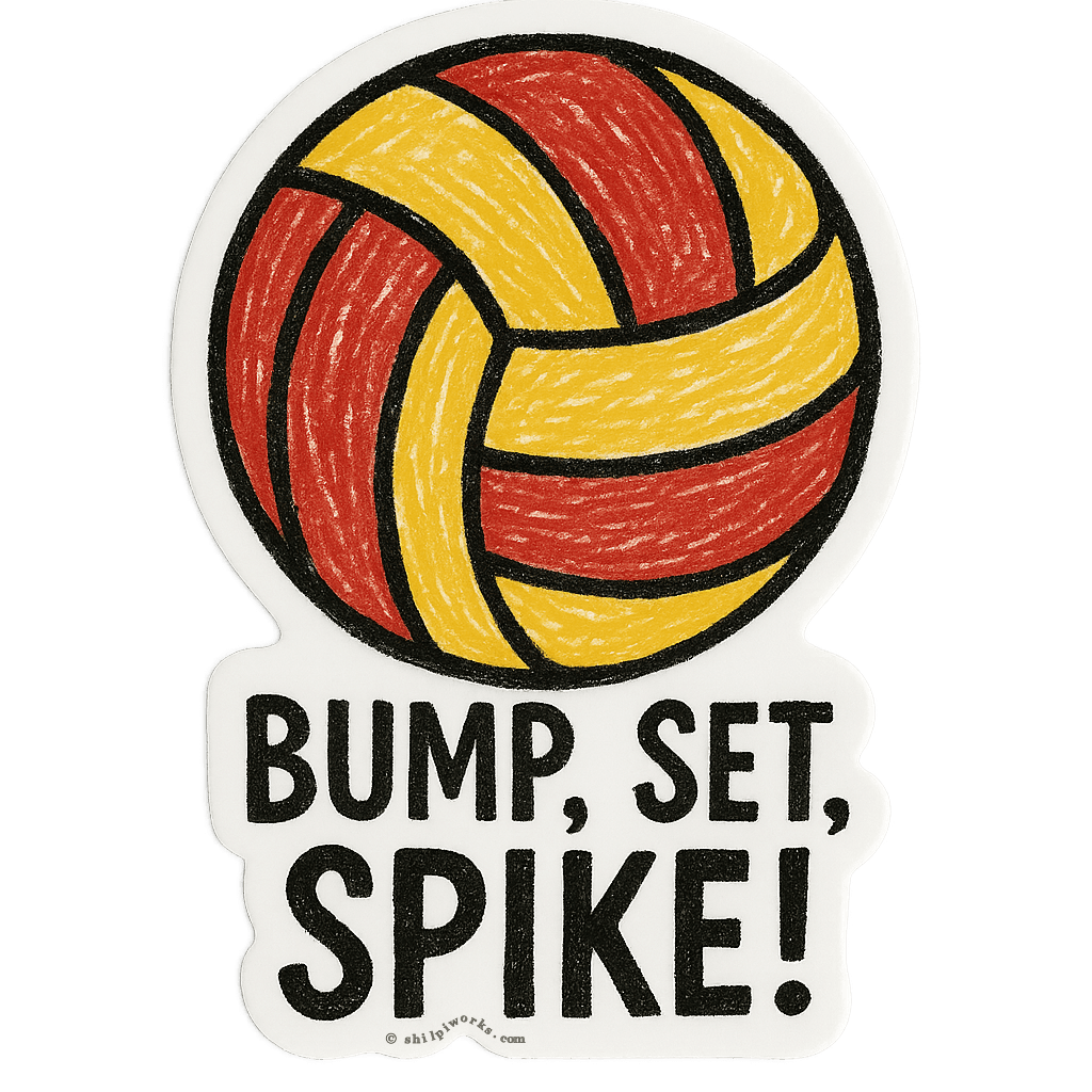 A adhesive material with a volleyball illustration and the phrase 'Bump, Set, Spike!'