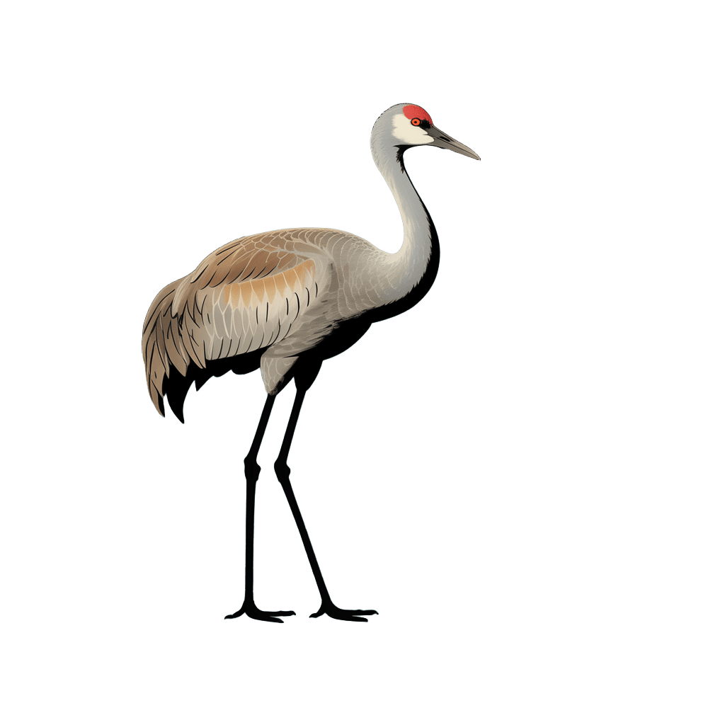 Illustration of a Sandhill Crane standing in profile.