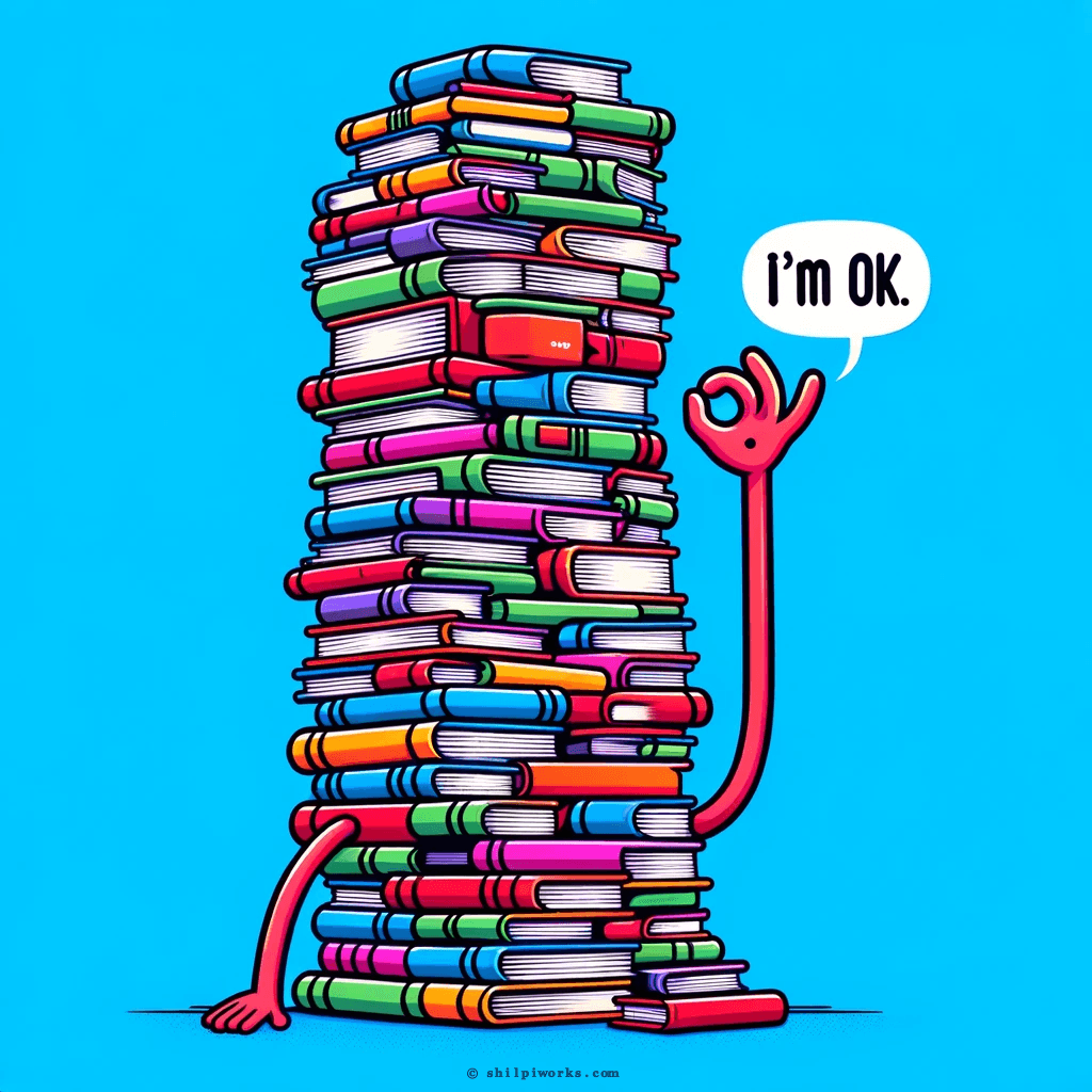 Playful Book Stack with Motivational Message