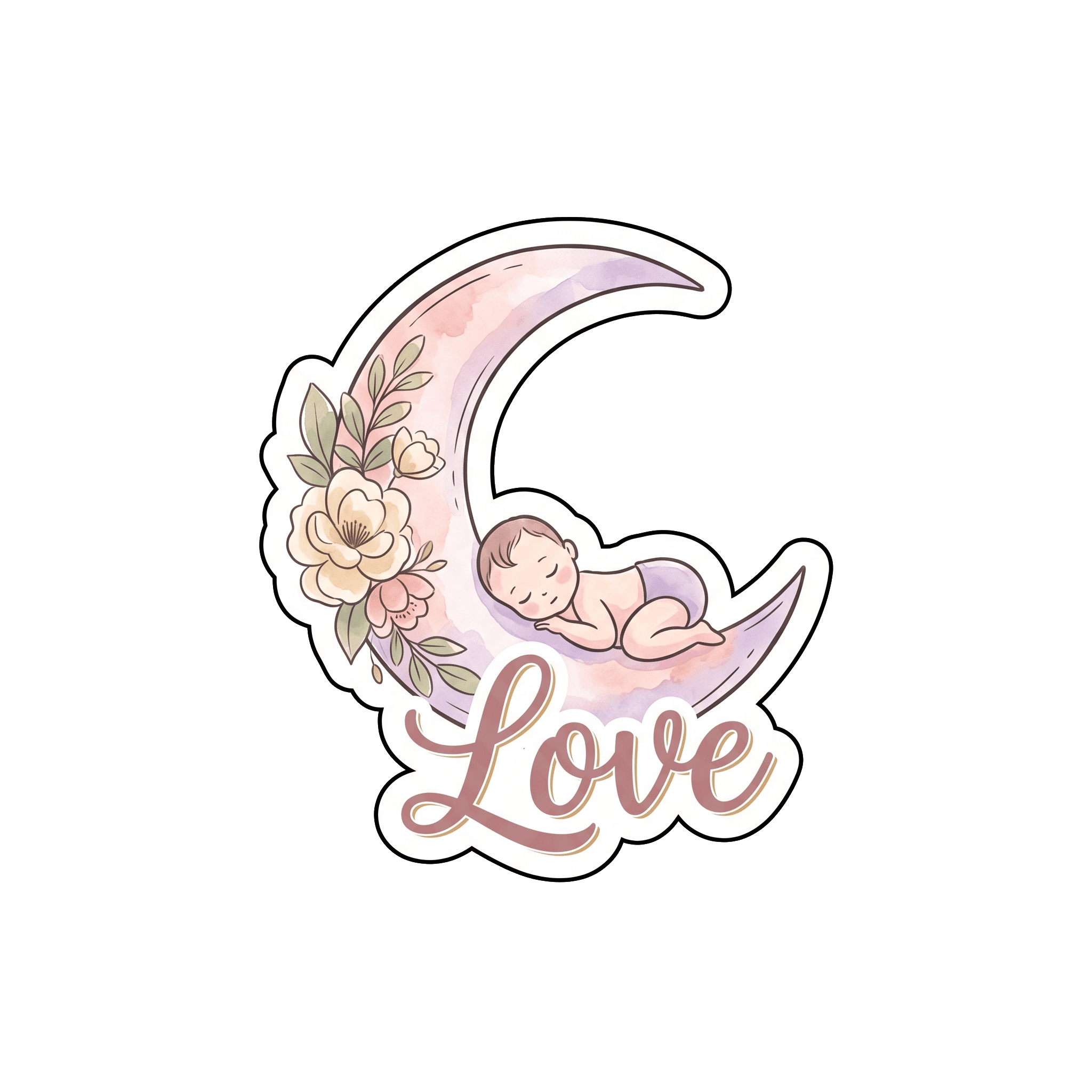 Sleeping Baby Moon with Floral Love