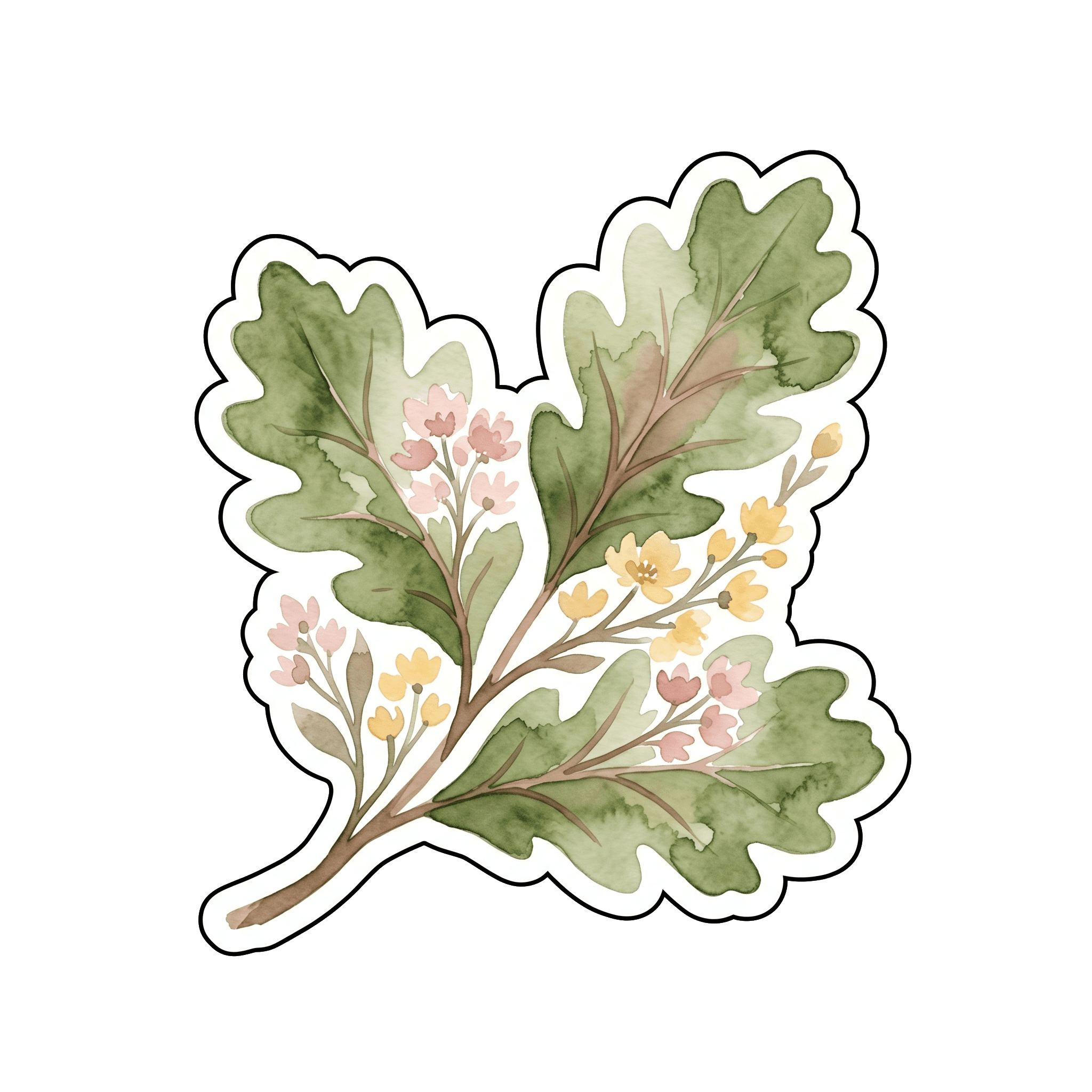 Watercolor Botanical Branch with Soft Blossoms
