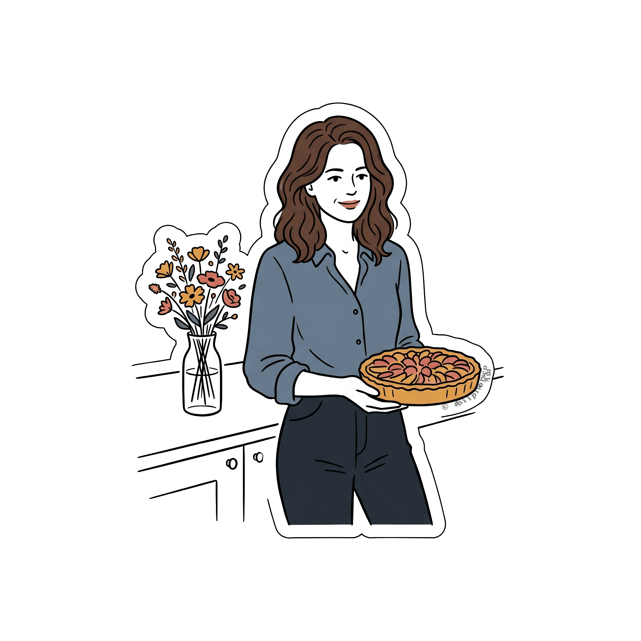 Homemade Pie & Floral Kitchen Scene