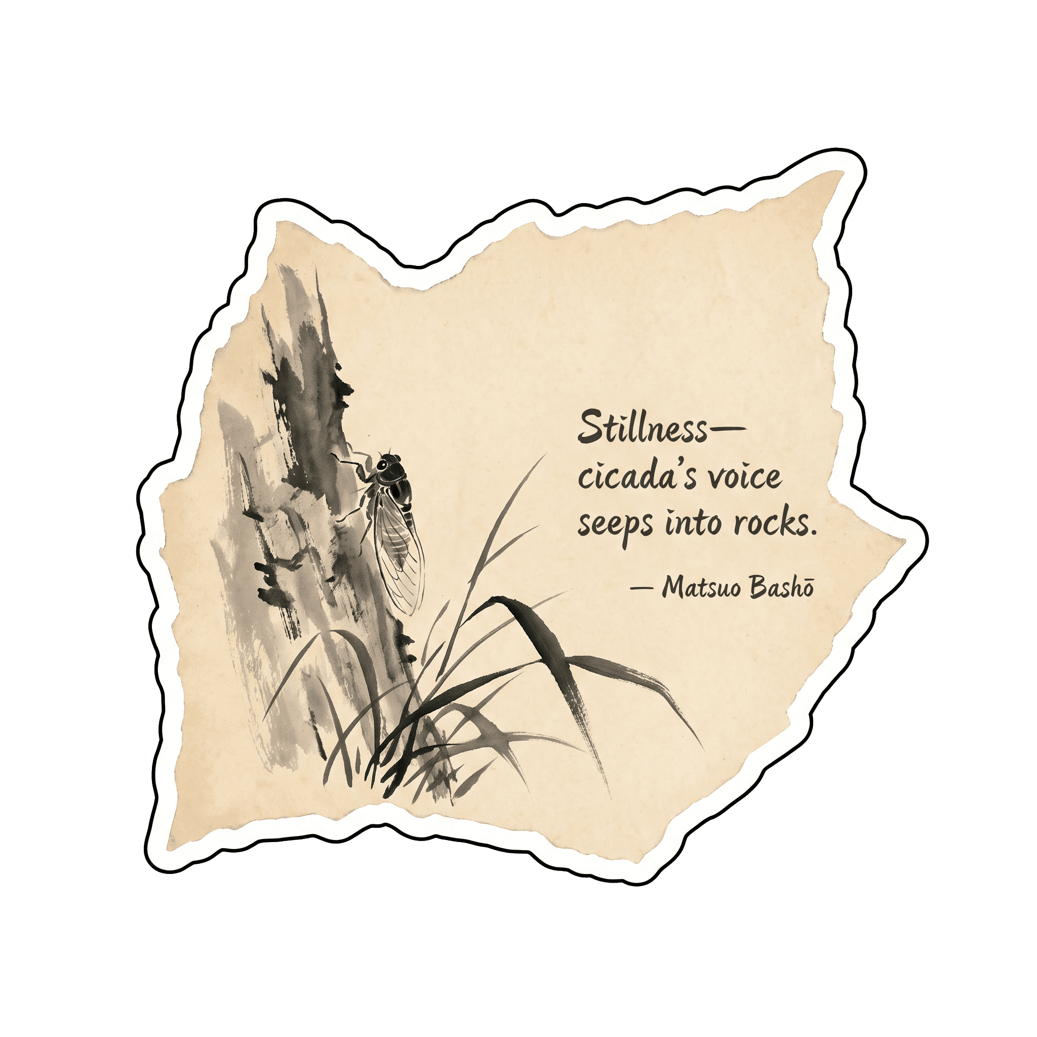 Bashō's Cicada Haiku: Japanese Ink Wash Stillness