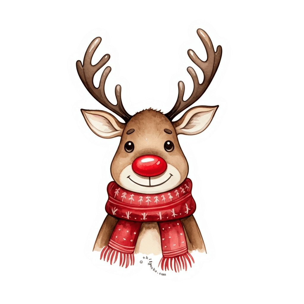 Festive Cartoon Reindeer - 2x2 inches