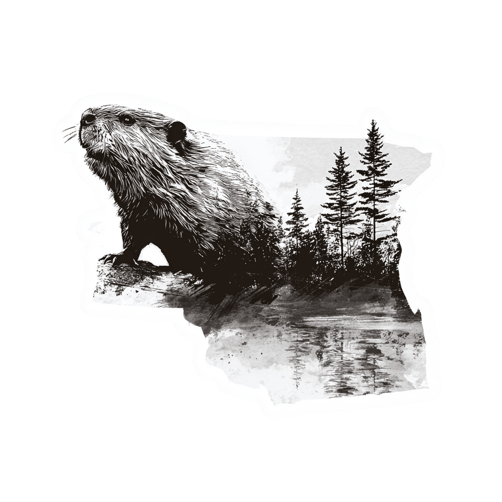 Beaver & Pine Tree Illustration
