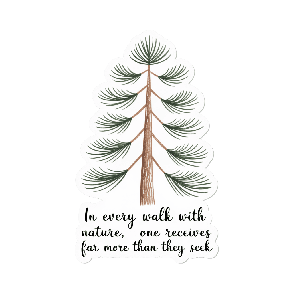 Vinyl sticker featuring a detailed pine tree illustration with a motivational quote below it.